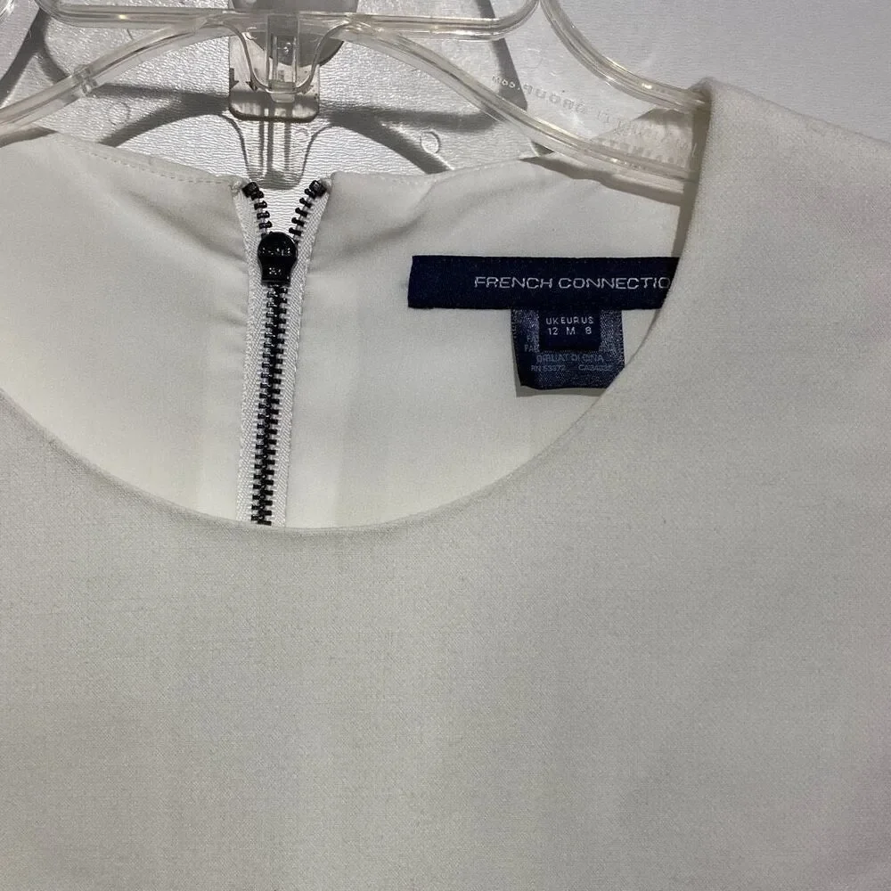 French Connection Womens White Short Sleeve‎ Sheath Dress Size 8 Exposed Zipper